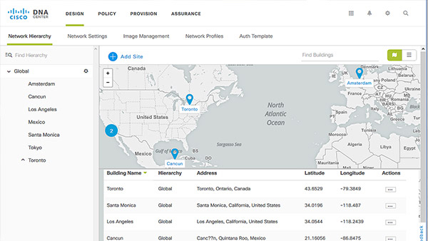 Once you log-in to the DNA Center GUI, you see four big sections: Design, Policy, Provision and Assurance.