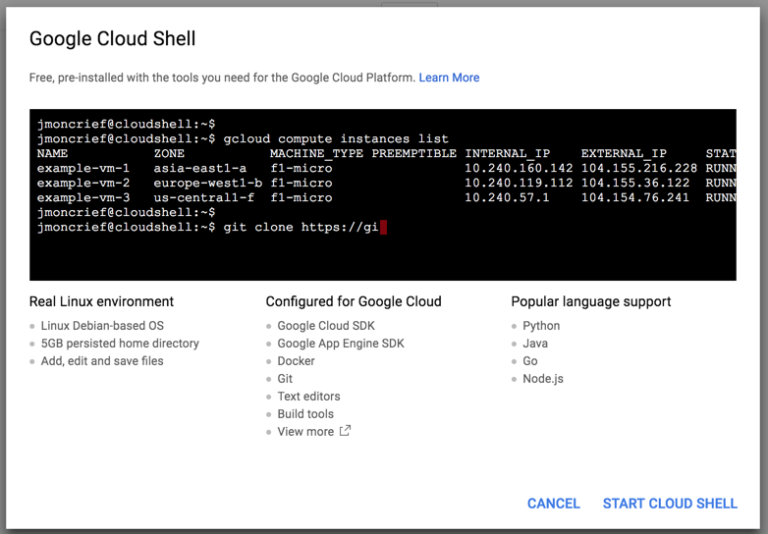 Click Start Cloud Shell