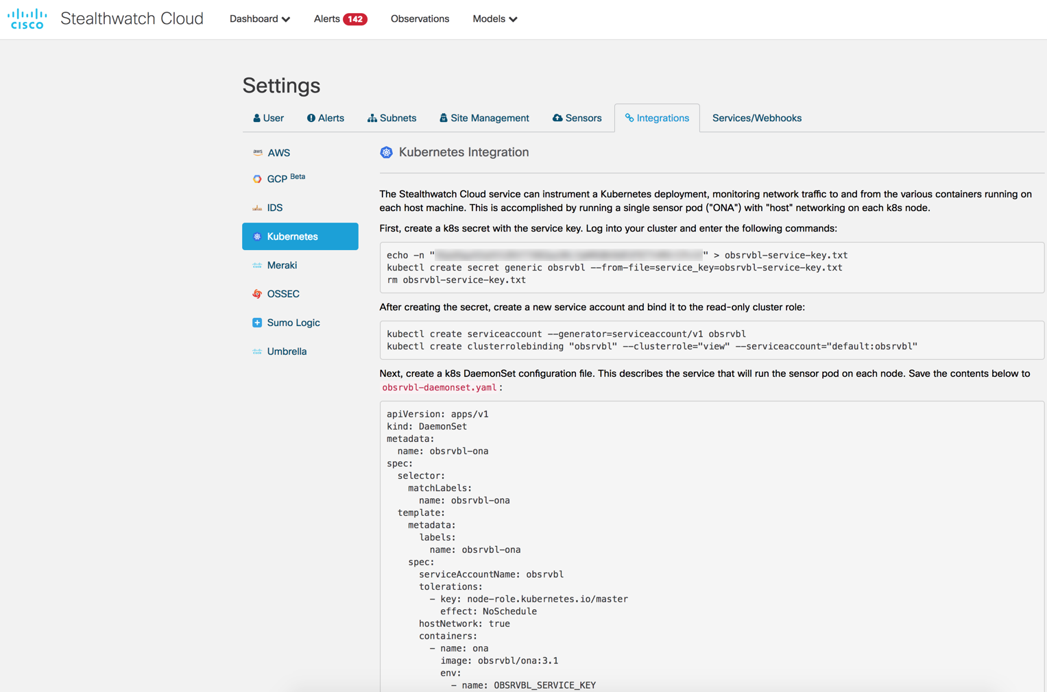 At this point you’ll want to reference the instructions provided in your Stealthwatch Cloud portal on how to integrate Stealthwatch Cloud with your new cluster.