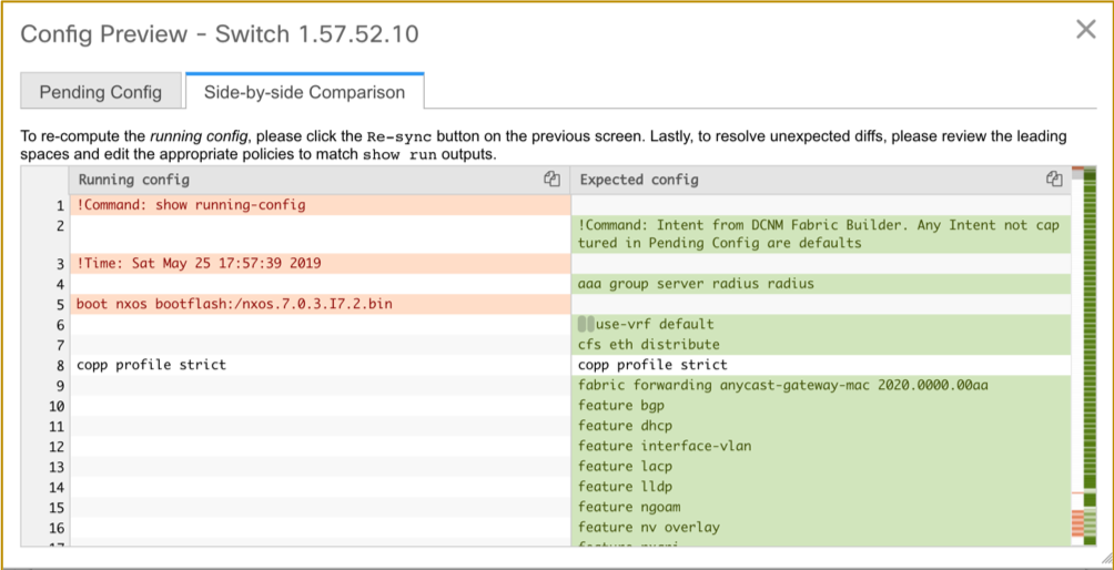 DCNM Side-by-side difference generated on Out-of-SYNC