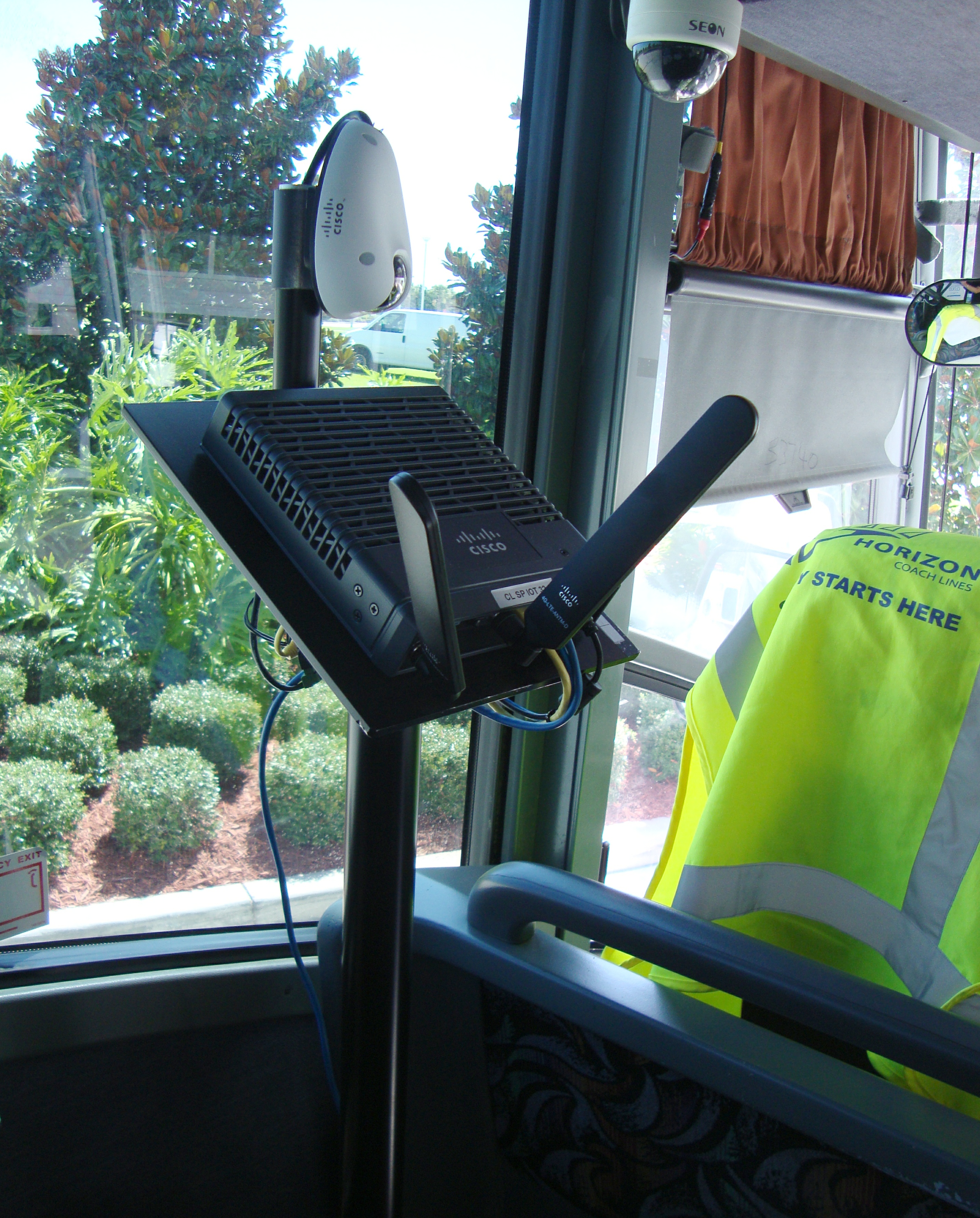 Cisco 819 ISR and HD IP video camera on board one of 34 connected buses at Cisco Live.
