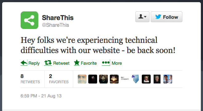 ShareThis goes down Aug 21