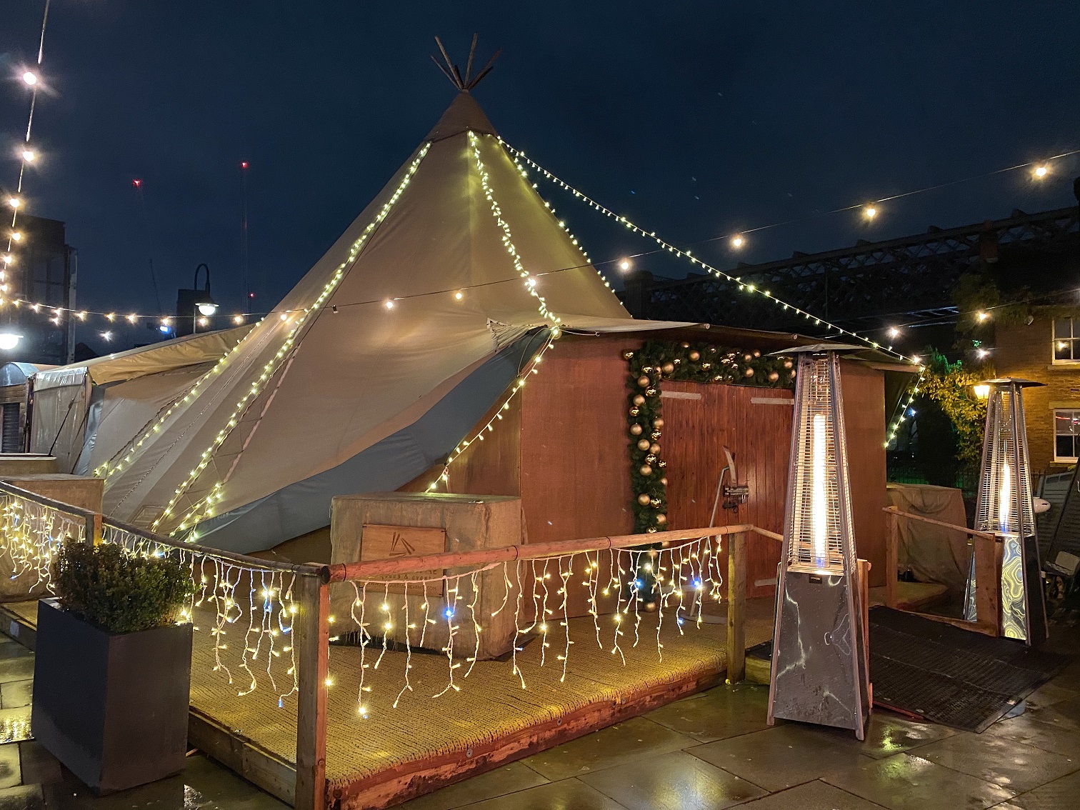 The quirky tent in Manchester City Centre all lit up for the Christmas party Milly helped put together!