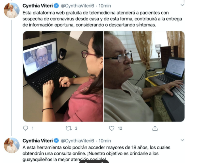 Ecuador uses Webex to screen for COVID-19 cases.
