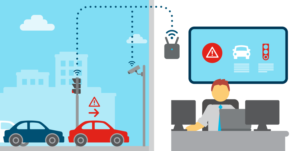 Employee viewing traffic operations from a management dashboard.