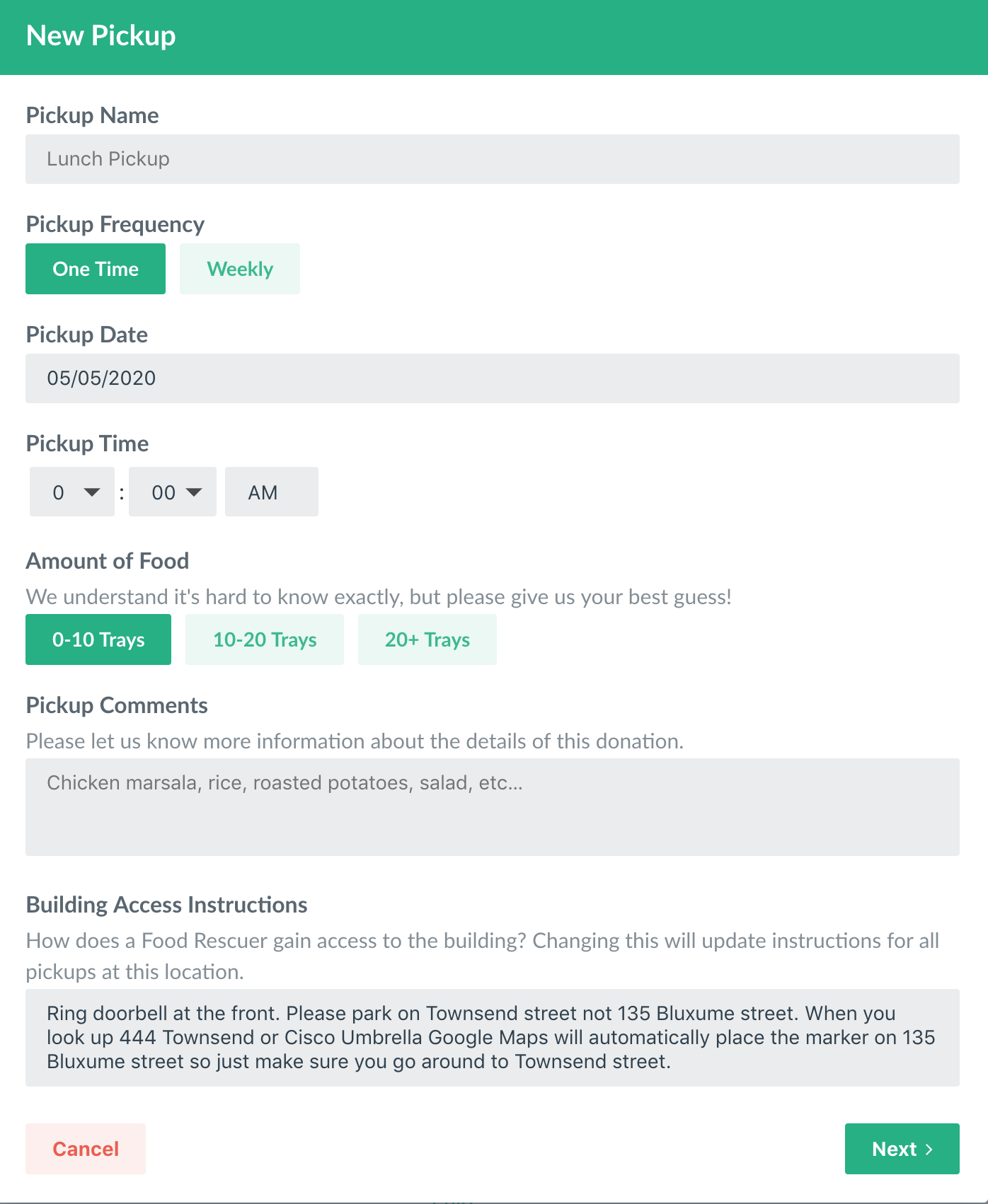 Donors can schedule a pickup through Replate's dashboard
