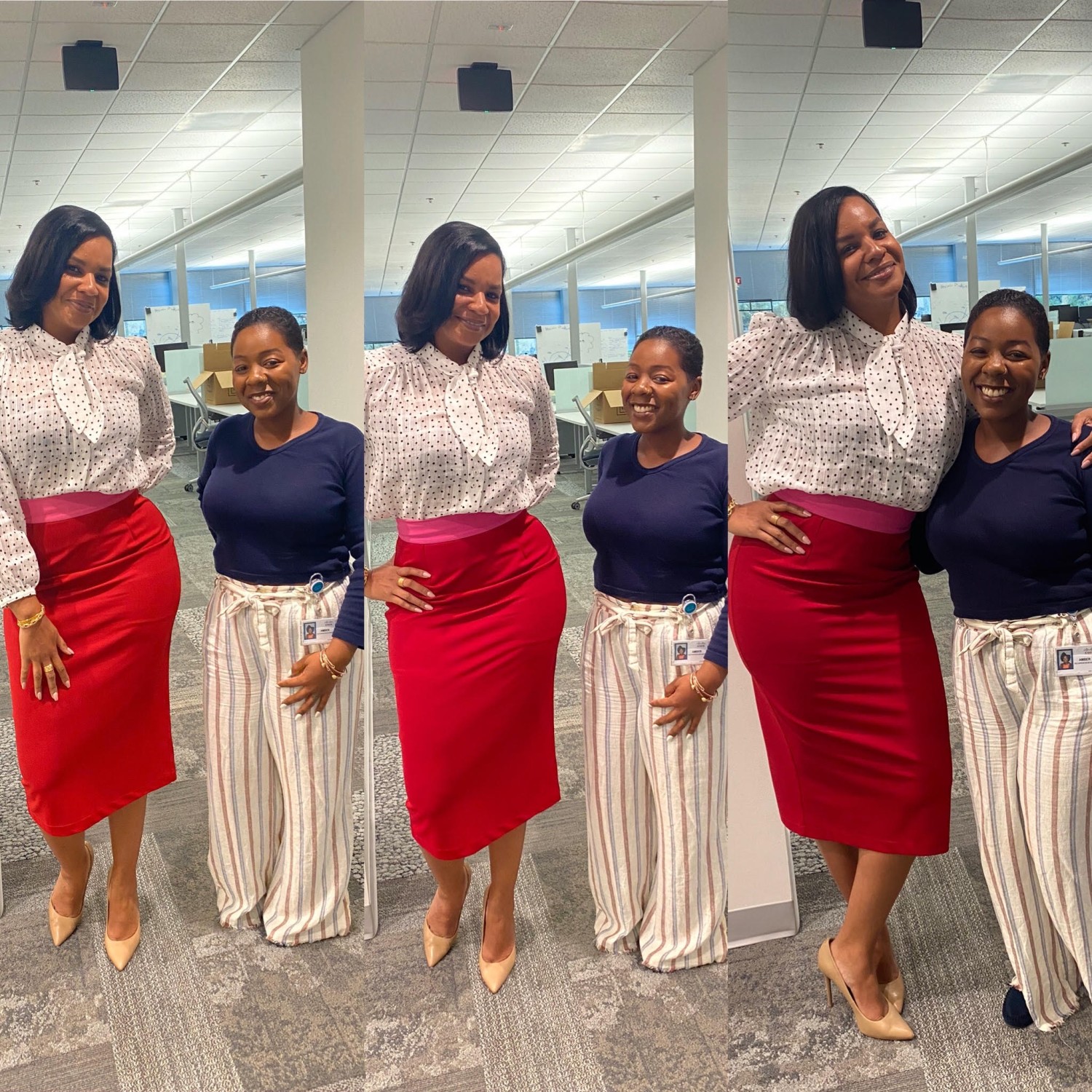 A 3 picture collage of Amber and one of her peers posing happily in a Cisco office.