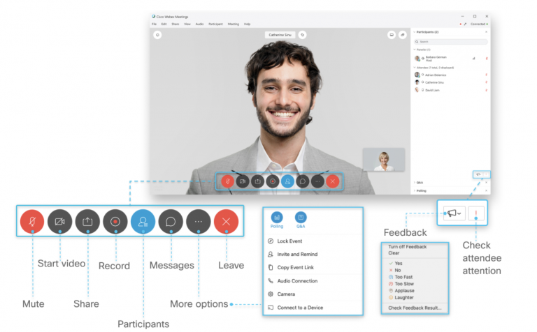 Young man looking at screen as a Demo in Webex Events