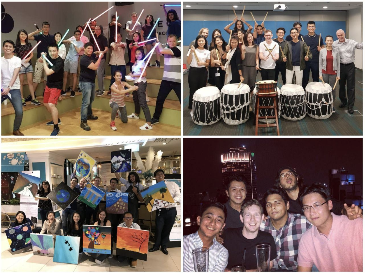 A collage of four pictures with Hemang's internship peers.