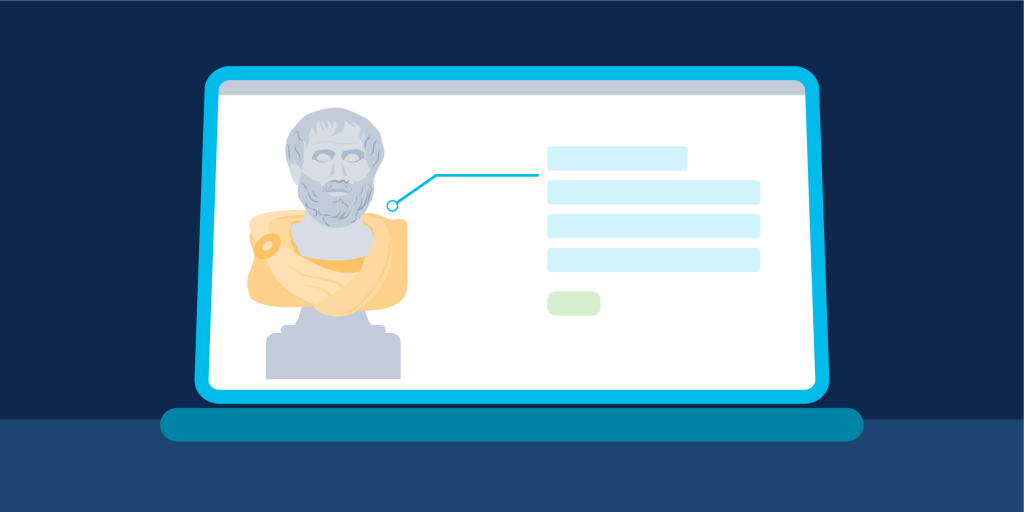 bust of a philosopher on a laptop