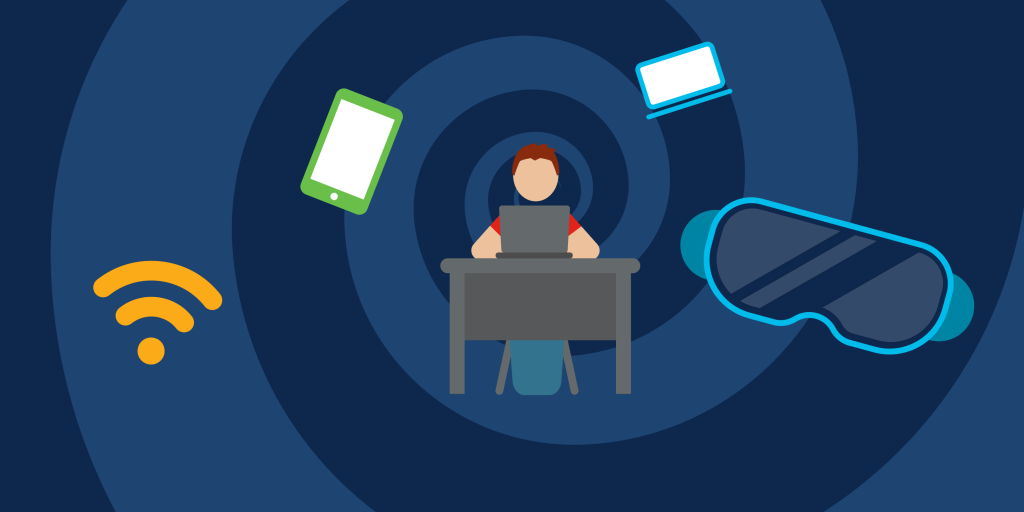 student in a digital vortex