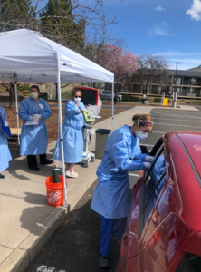 Drive-thru COVID-19 testing at Sky Lakes Medical Center.