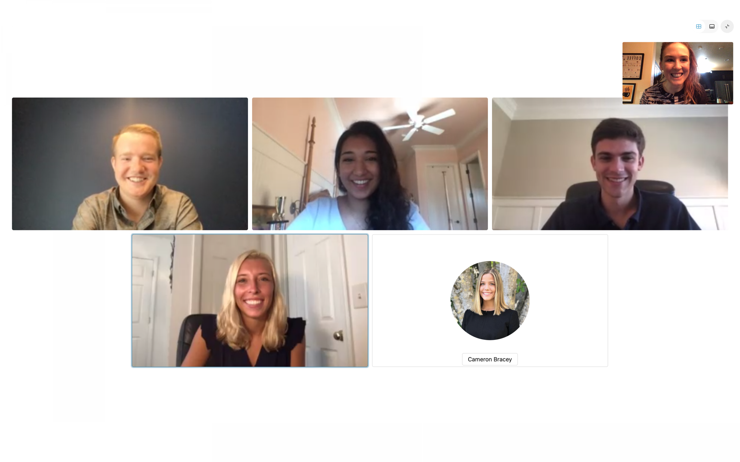 A screenshot of Courtney's peers on a Webex call.