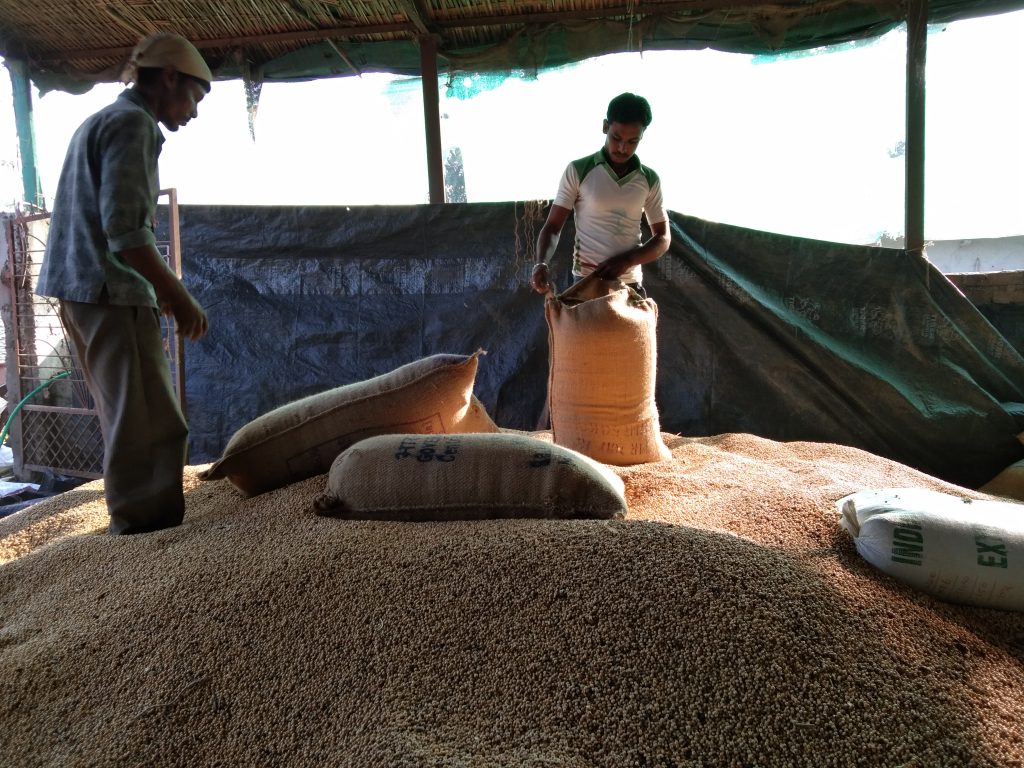 Smallholder farmers storing their produce at a Gramhal warehouse