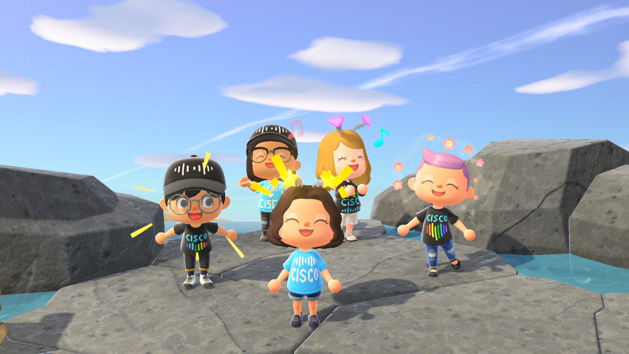 Team #WeAreCisco's Animal Crossing figures celebrate.