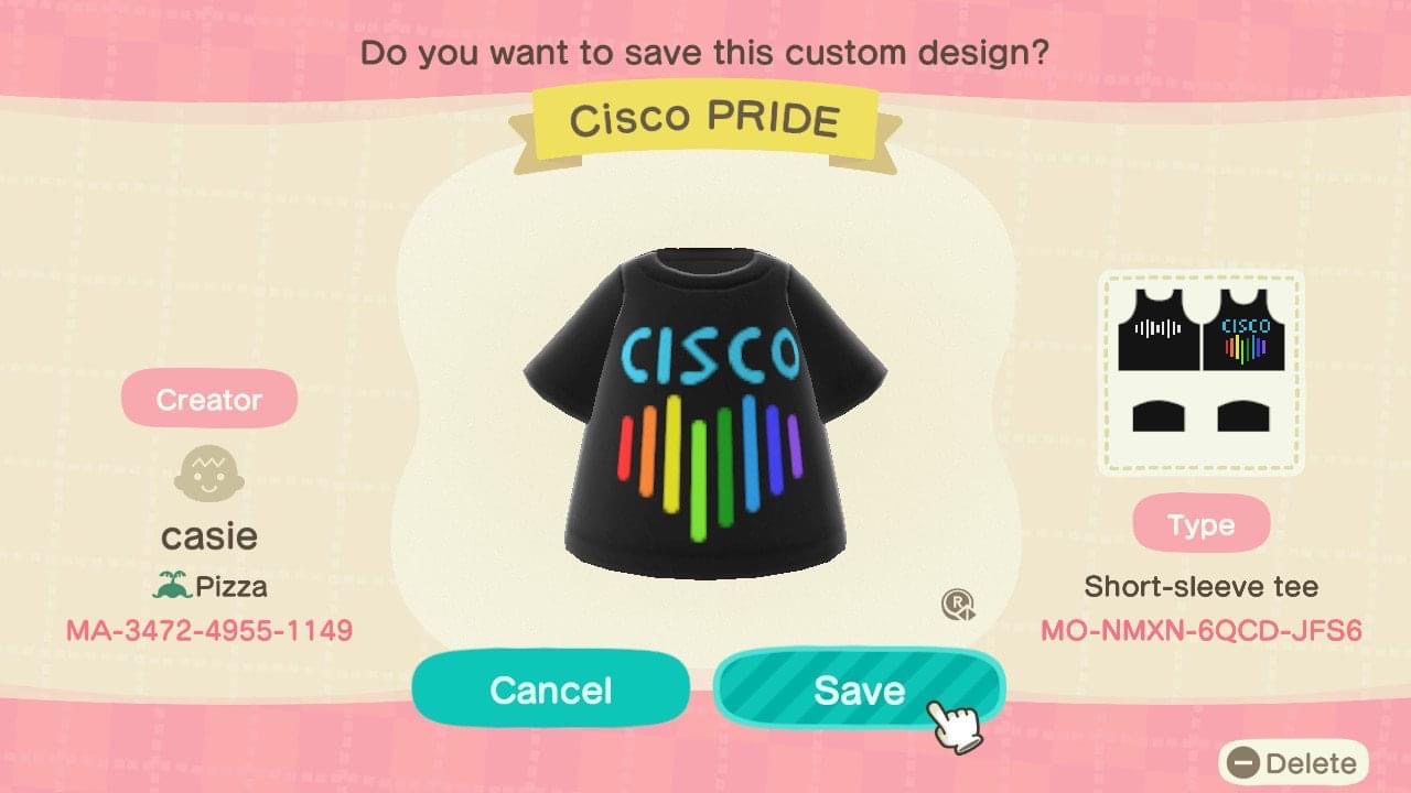 Casie's ACNH t-shirt for Cisco Pride