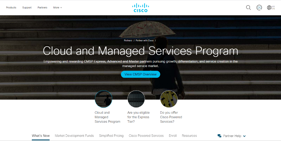 Web page of cloud and Managed Services Program