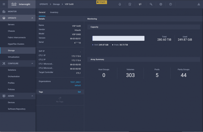 Example of Hitachi storage in Cisco Intersight