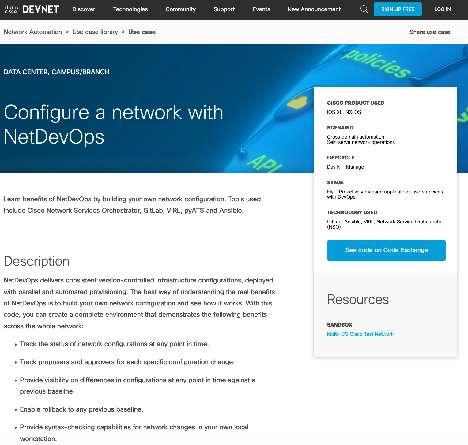 Automation Exchange sample page
