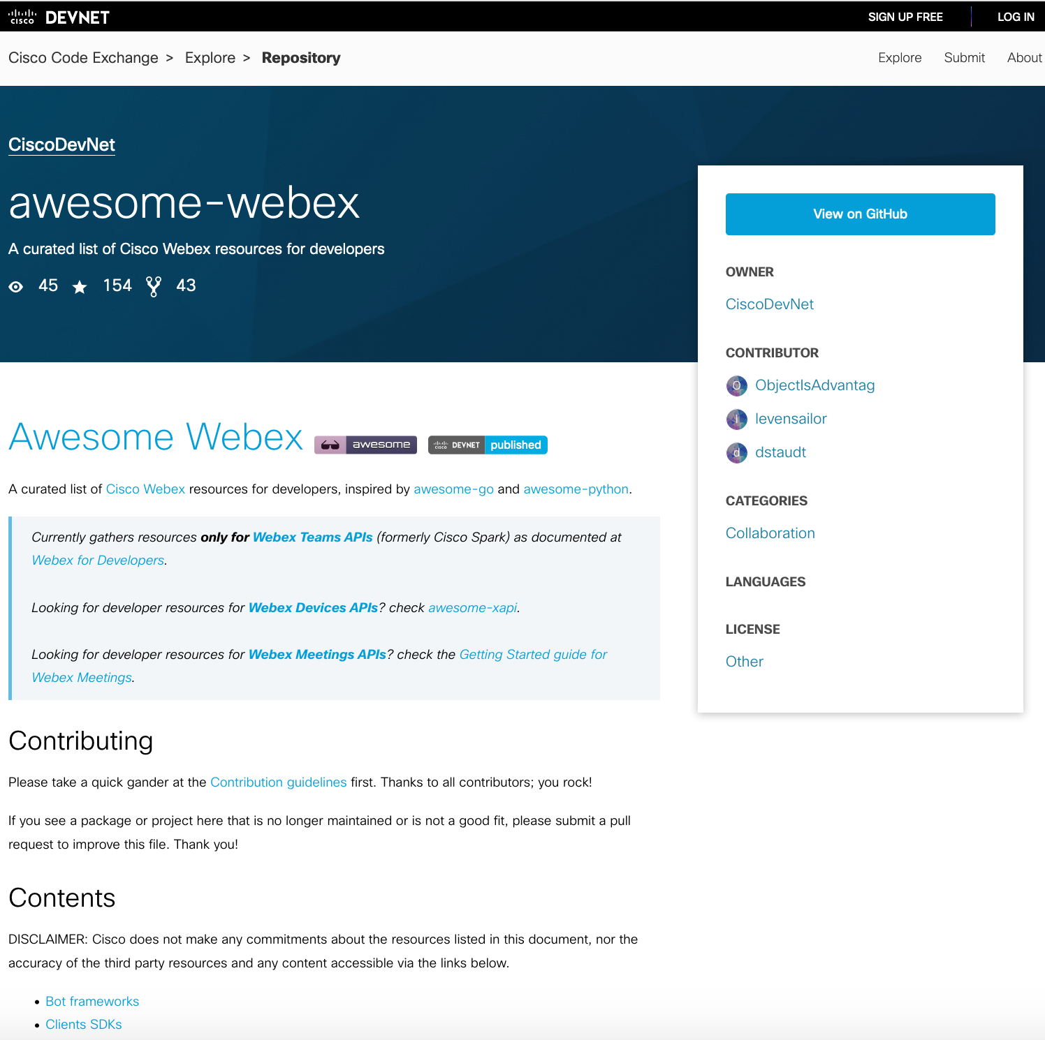 Code Exchange project page sample