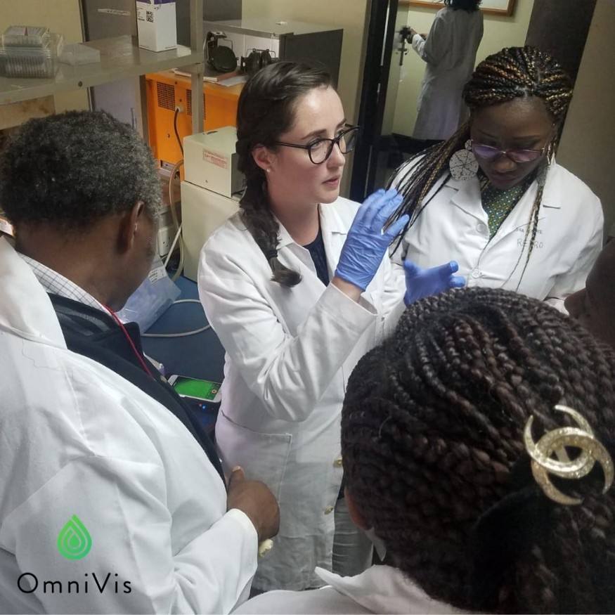 Katherine Clayton, PhD, co-founder and CEO of OmniVis in the lab