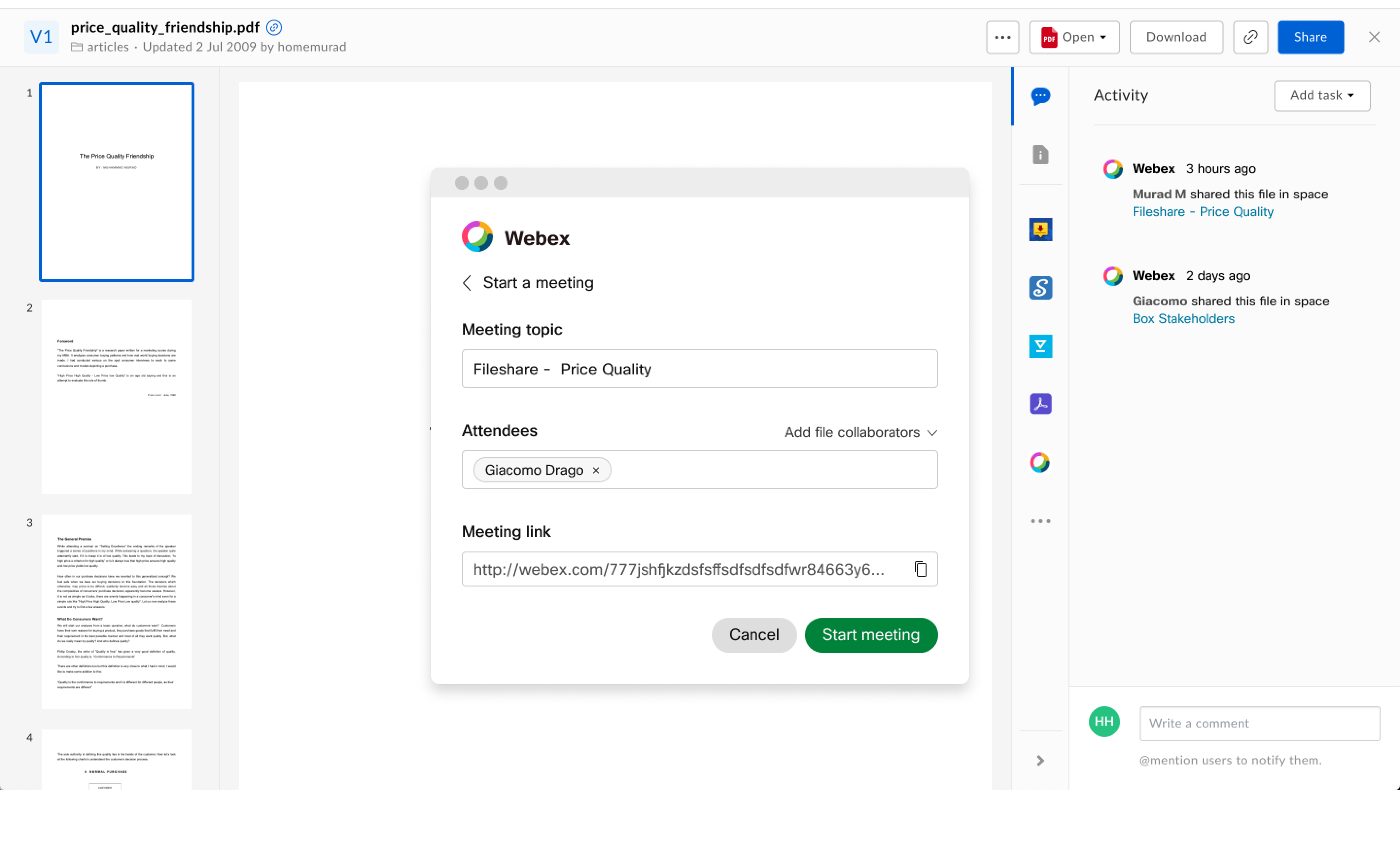 Box Starting a meeting