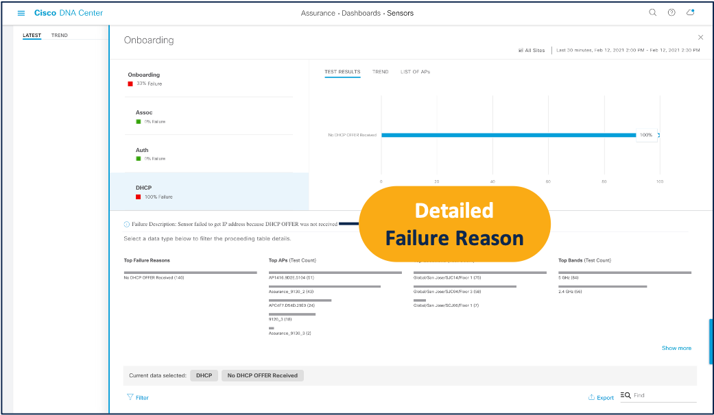 Onboarding Drill-Down Rest Results Displaying a "No DHCP Offer Received" error
