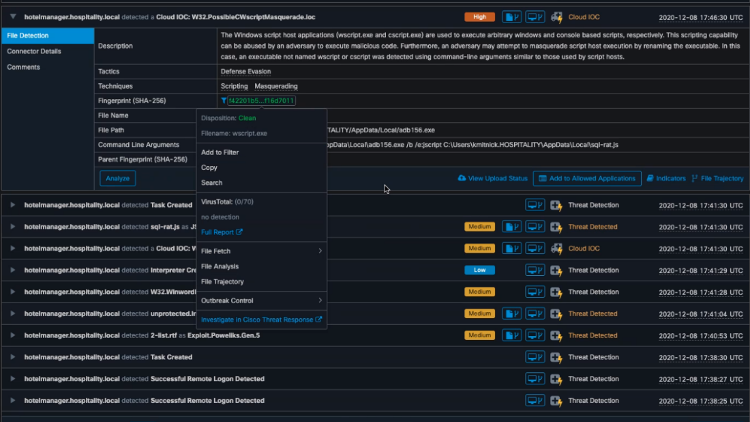 Cisco Secure Endpoint identified unauthorized privilege escalation and discovered defense evasion techniques. Privilege escalation consists of techniques that adversaries use to gain higher-level permissions on a system or network. Defense evasion consists of techniques an adversary may use to evade detection or avoid other defenses.