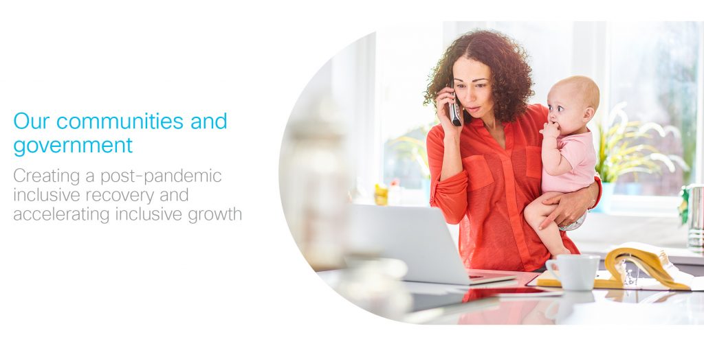 Woman joining telehealth appointment from home with child