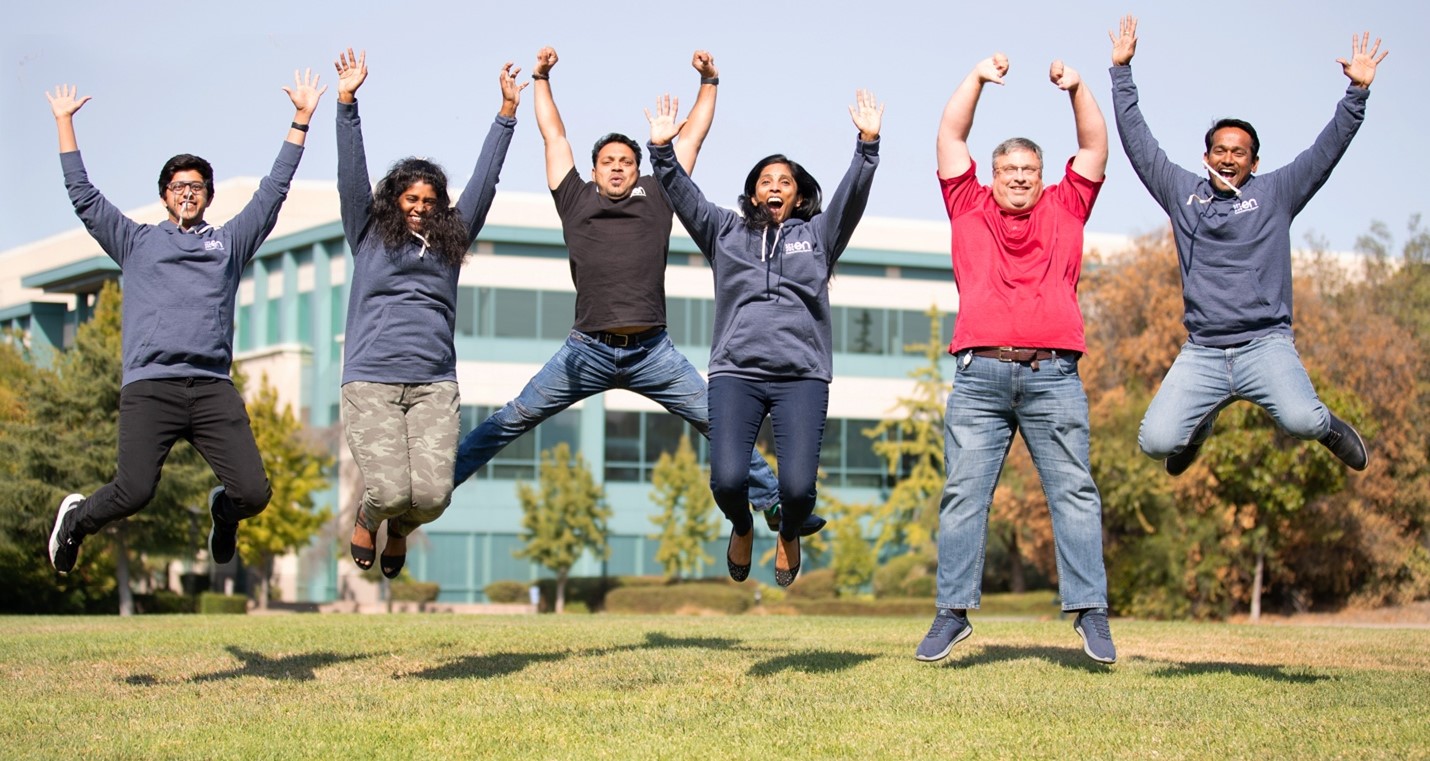 Sumant and his team jumping in front of the camera 