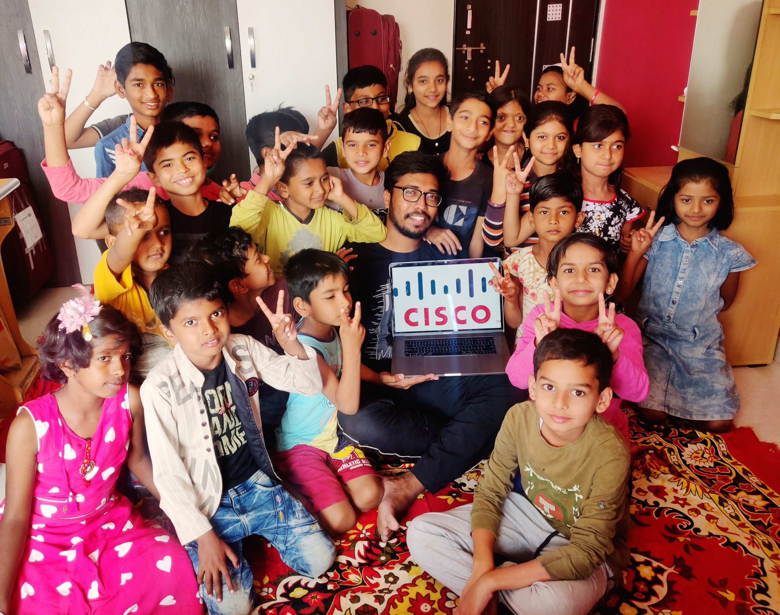 Vivek with the group of kids that he helped. 