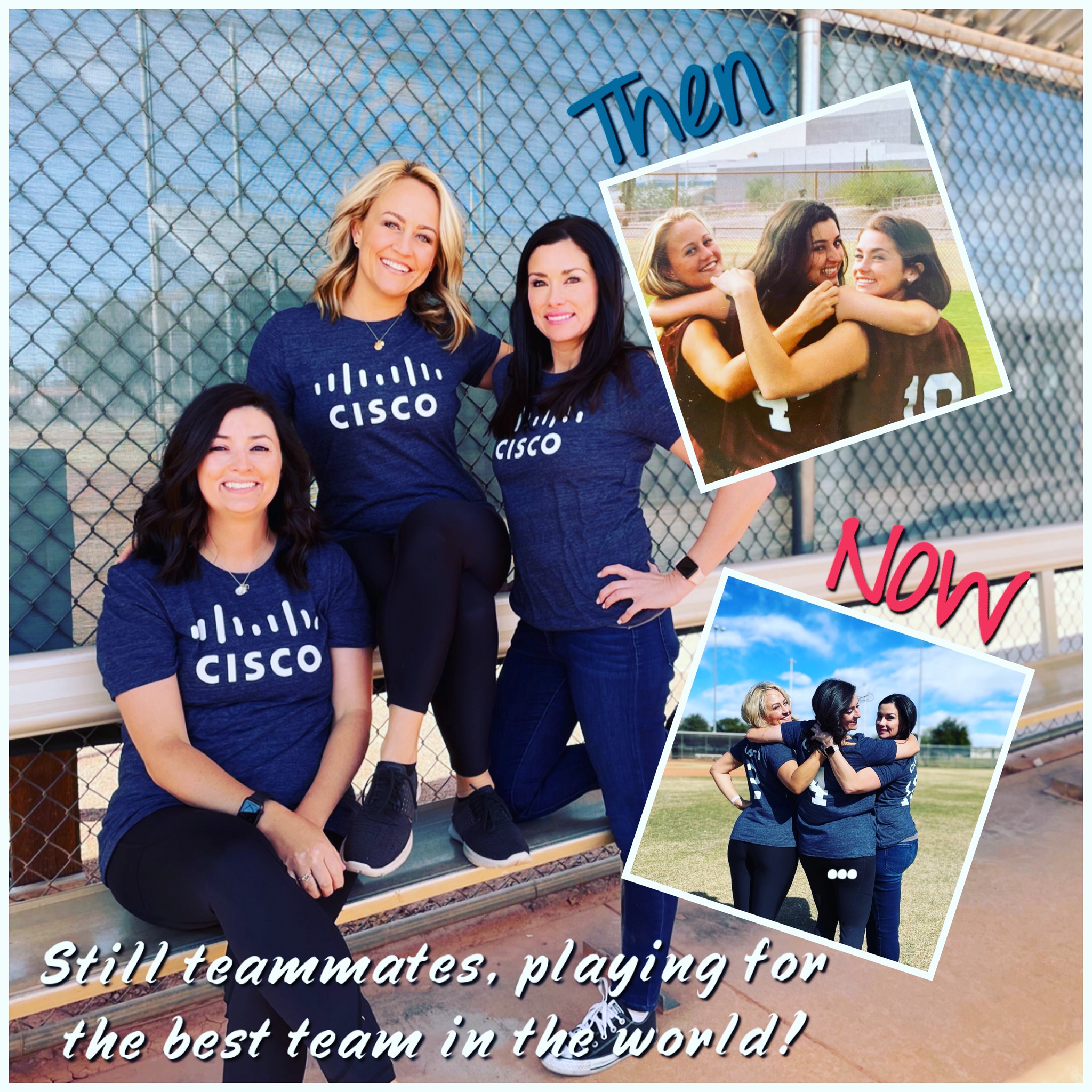 A before and after picture of Kristen's softball team before and now.