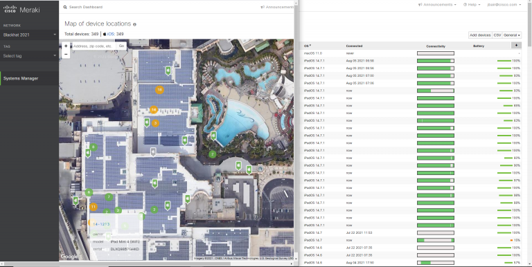 View of Meraki Device Location dashboard