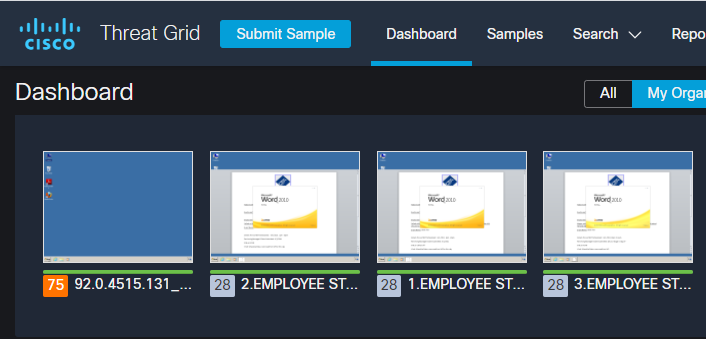 Employee status reports in SecureX Threat Grid view from Black Hat USA NOC 2021
