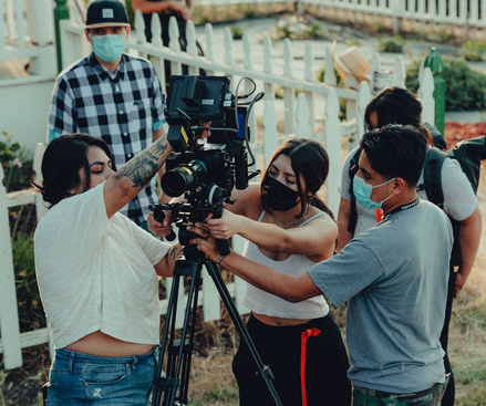 Students working on a project together