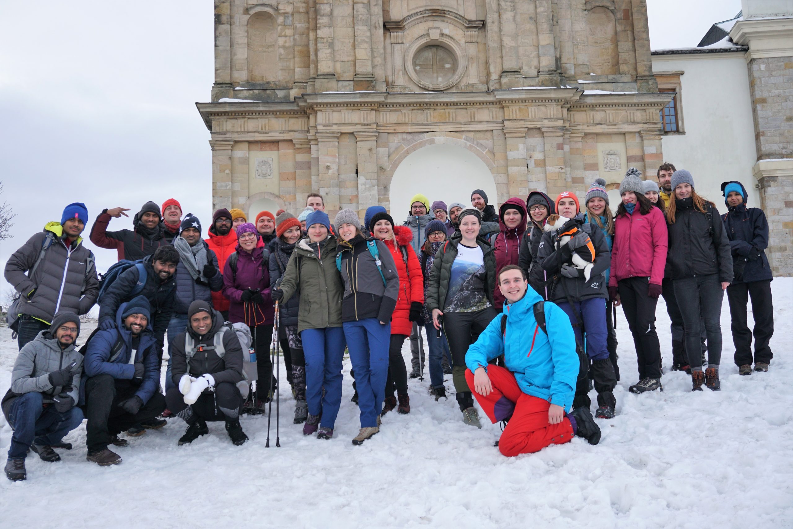 Tatiana and team hiking in the snow. 