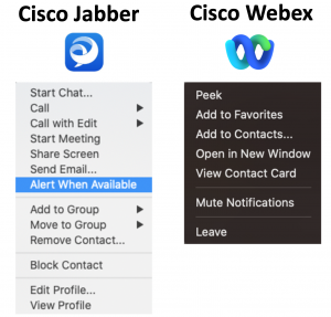 Webex alert menu