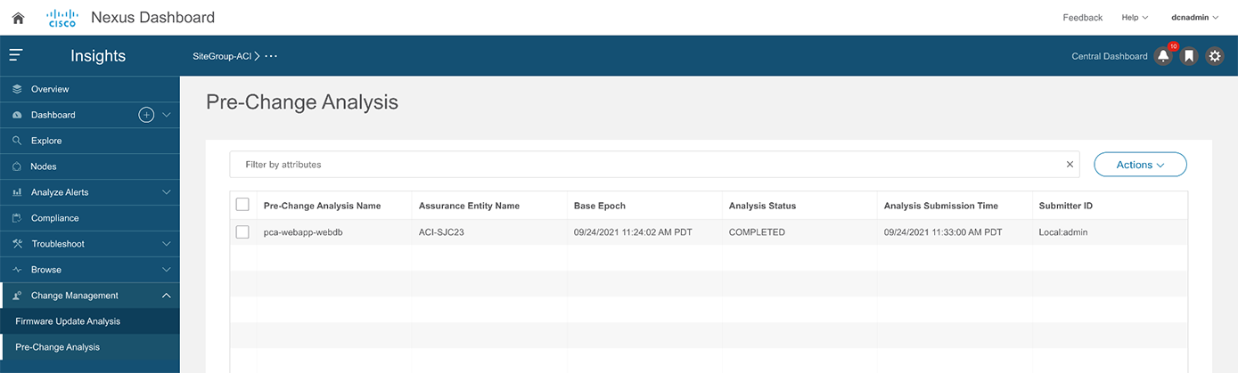 Nexus Dashboard Insights Pre-Change Analysis