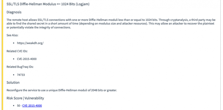 Screenshot of the aforementioned included information about the fixes and associated vulnerabilities for the asset.