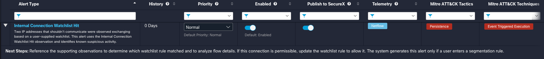 Screenshot showing an example of configuring Secure Cloud Analytics to automatically post an alert to the SecureX Incident Manager.