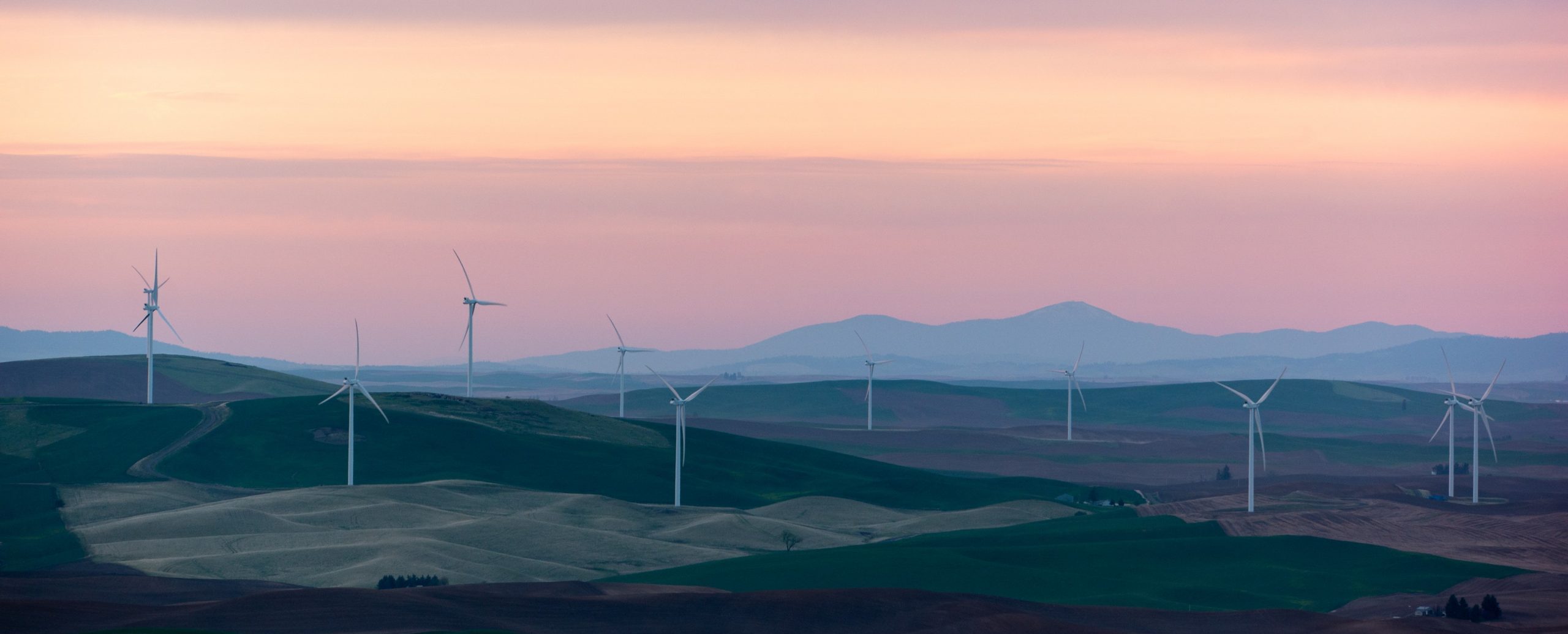 Wind turbine lot at sunset