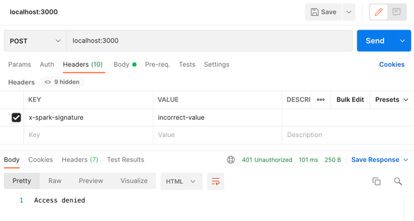 Postman request adding application configuration