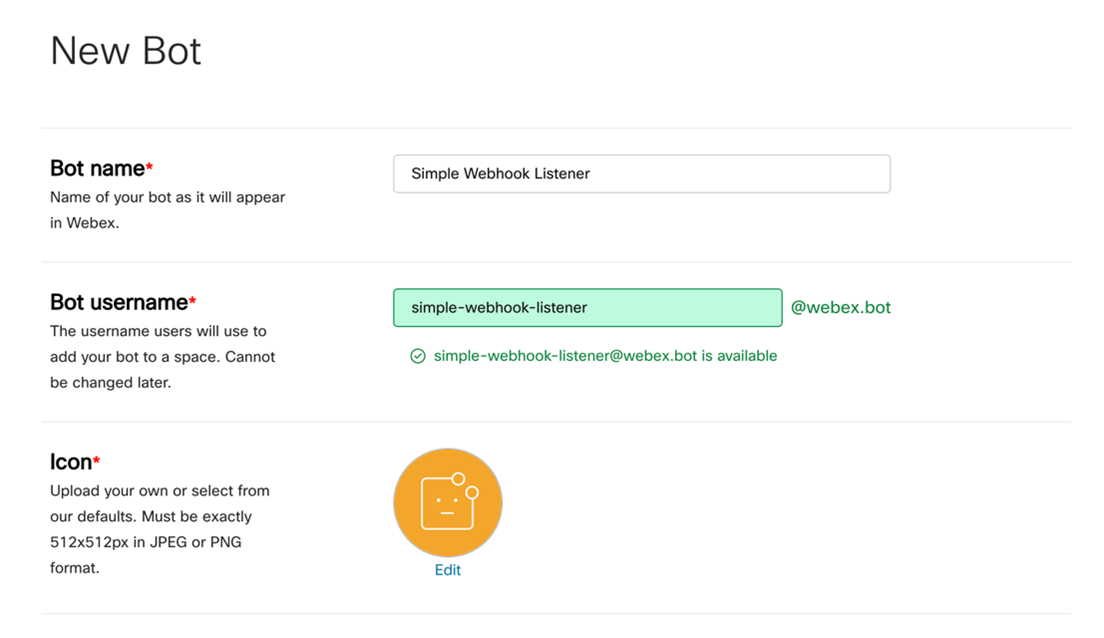 Create a bot using the Webex Developer UI