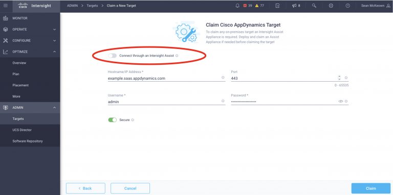 Figure 4: Toggling Intersight Assist claiming option