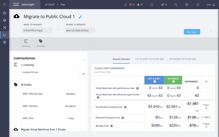 Figure 10: On-prem to public cloud workload migration planning results