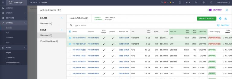 Figure 4: Action Center table with details on specific pending storage actions for a given account
