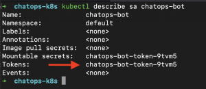 Screenshot of the Service Account's describe output