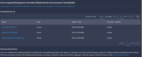 Image shows list of affected devices