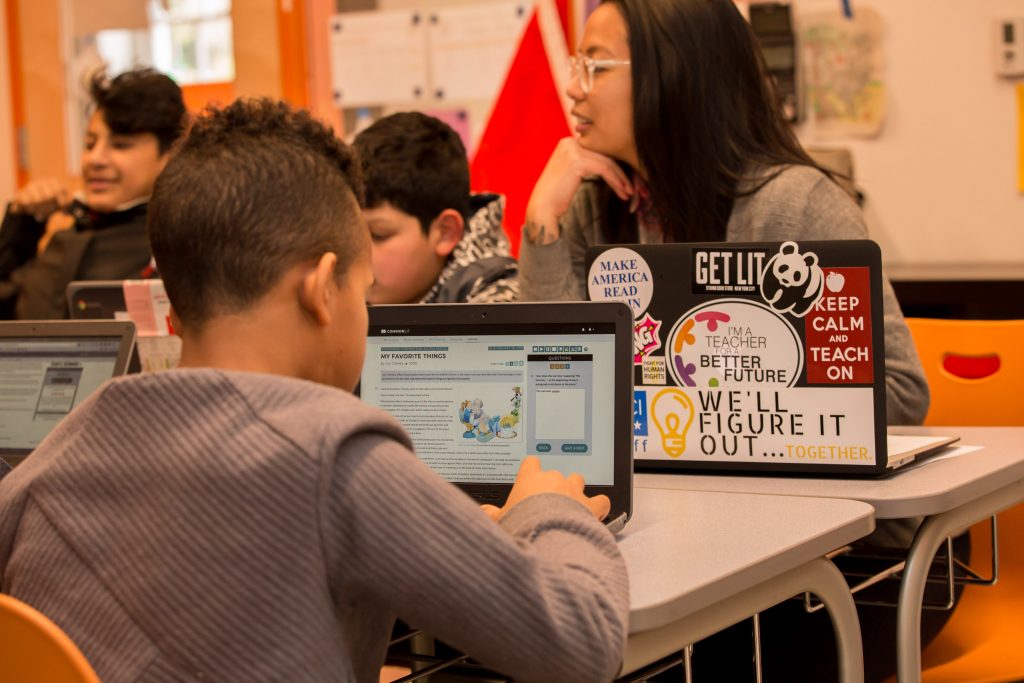 Students using the CommonLit Annotation Tool in the classroom