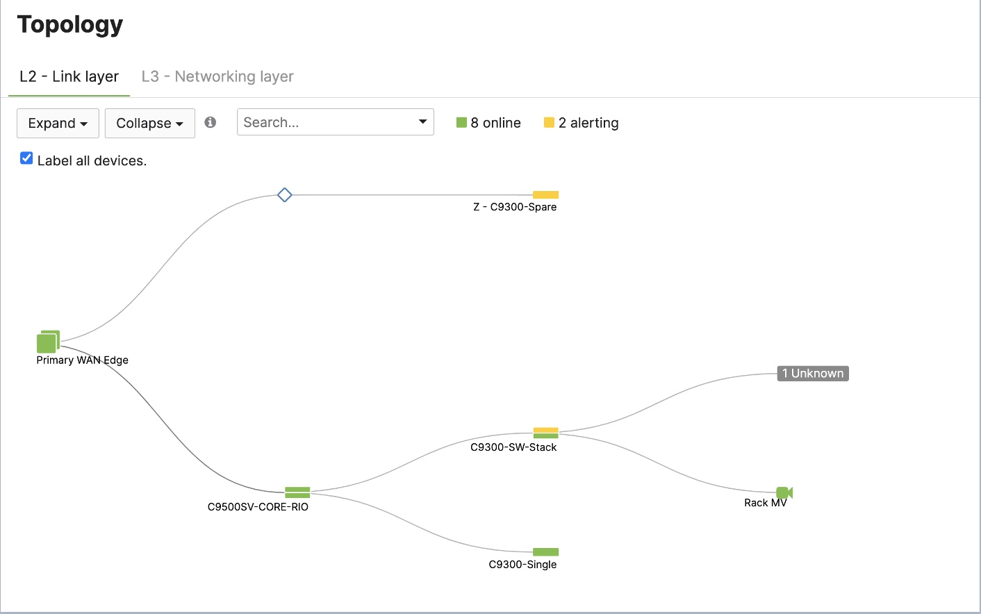 Unified view of Cisco network infrastructure in topology mode